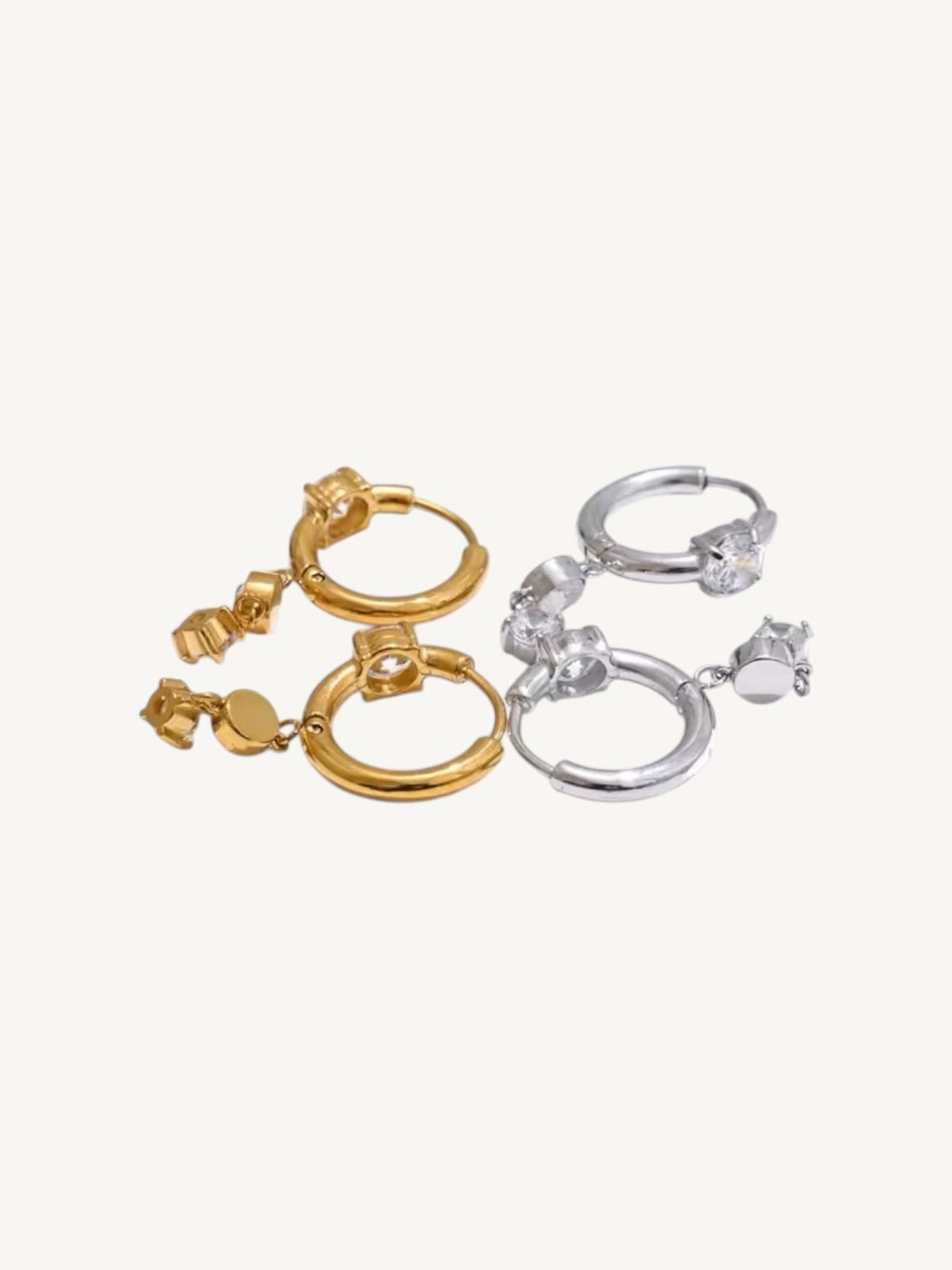 The Lumière — CZ Crystal Drop Huggie Hoop Earrings | Gold & Silver
