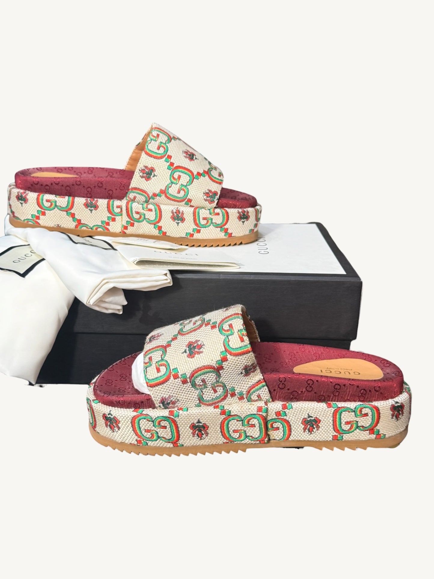 Gucci GG Multicolor Angelina Platform Slide Sandals — Size 36 — New in Box