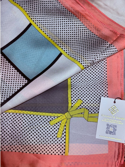 The Antibes – Pink Border Colorblock Silky Satin Scarf Shawl Wrap