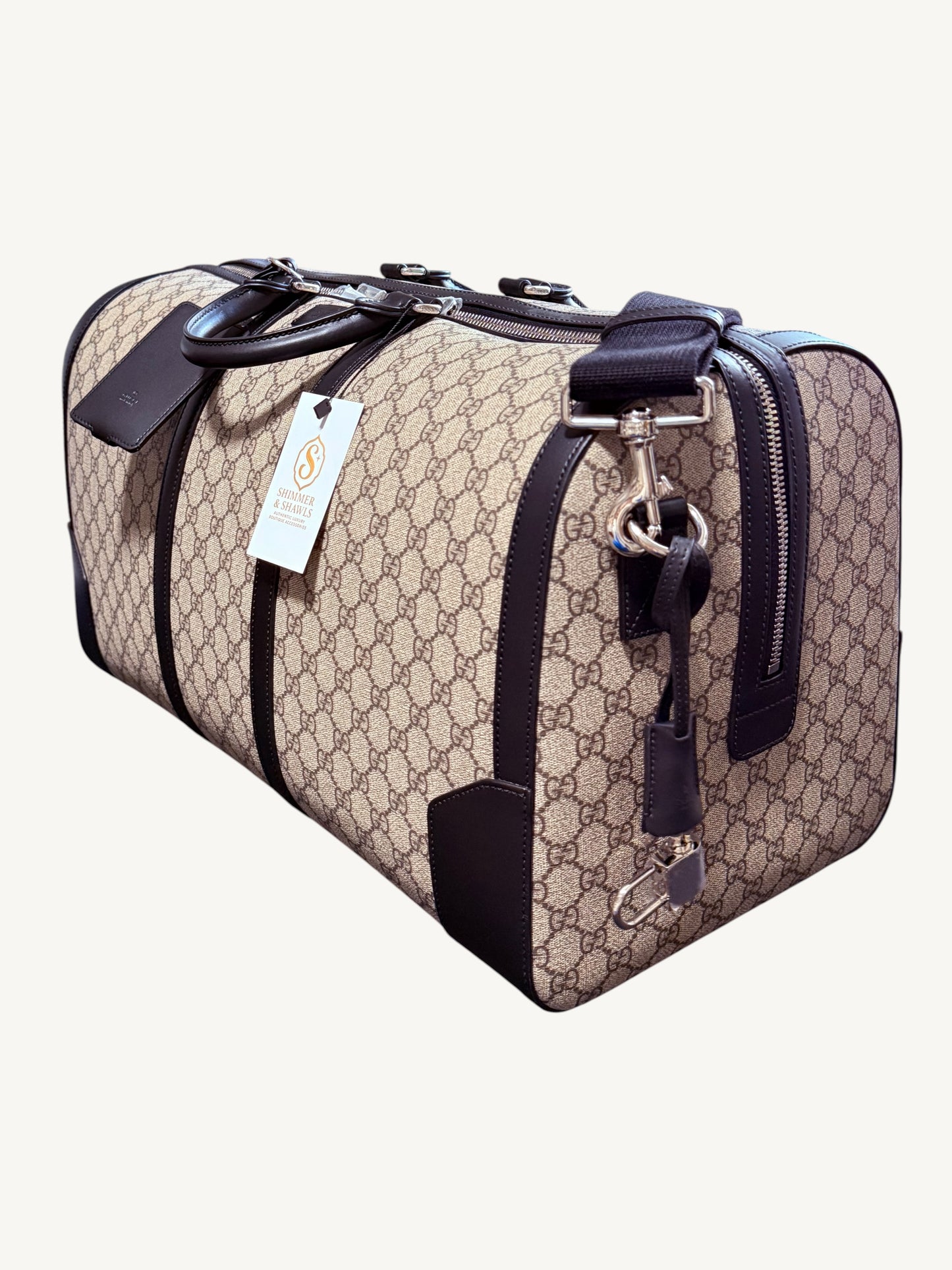 Gucci GG Supreme X-Large Travel Duffel Bag — Beige/Ebony — Brand New Full Set