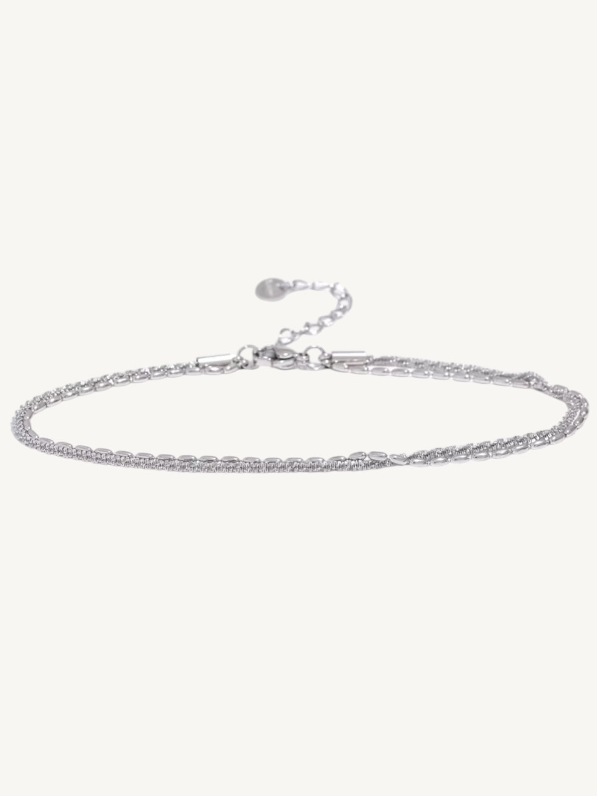 The Côte silver double-strand chain anklet flat lay — Shimmer & Shawls