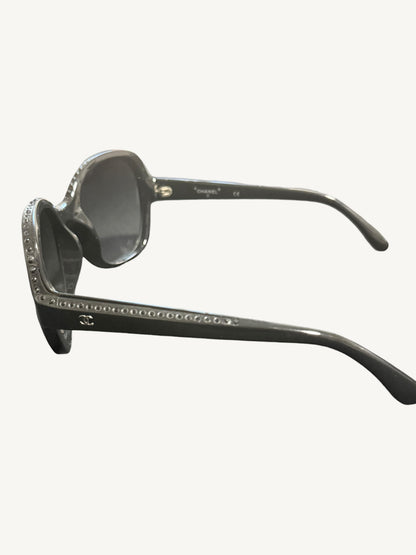 Chanel 40941 Crystal-Embellished Oversized Sunglasses — Black — Very Good Pre-Owned