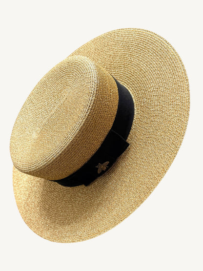 Gucci Bee Gold Metallic Lamé Boater Hat — Wide Brim Rare Silk Lining Variant| Alessandro Michele | Size 58