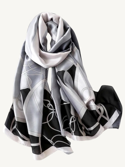 The Ronda – Black & Grey Abstract Silky Satin Scarf Shawl Wrap