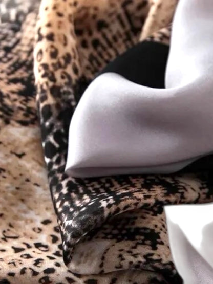 The Marrakech – Snake Print & Grey Colorblock Silky Satin Scarf Shawl Wrap