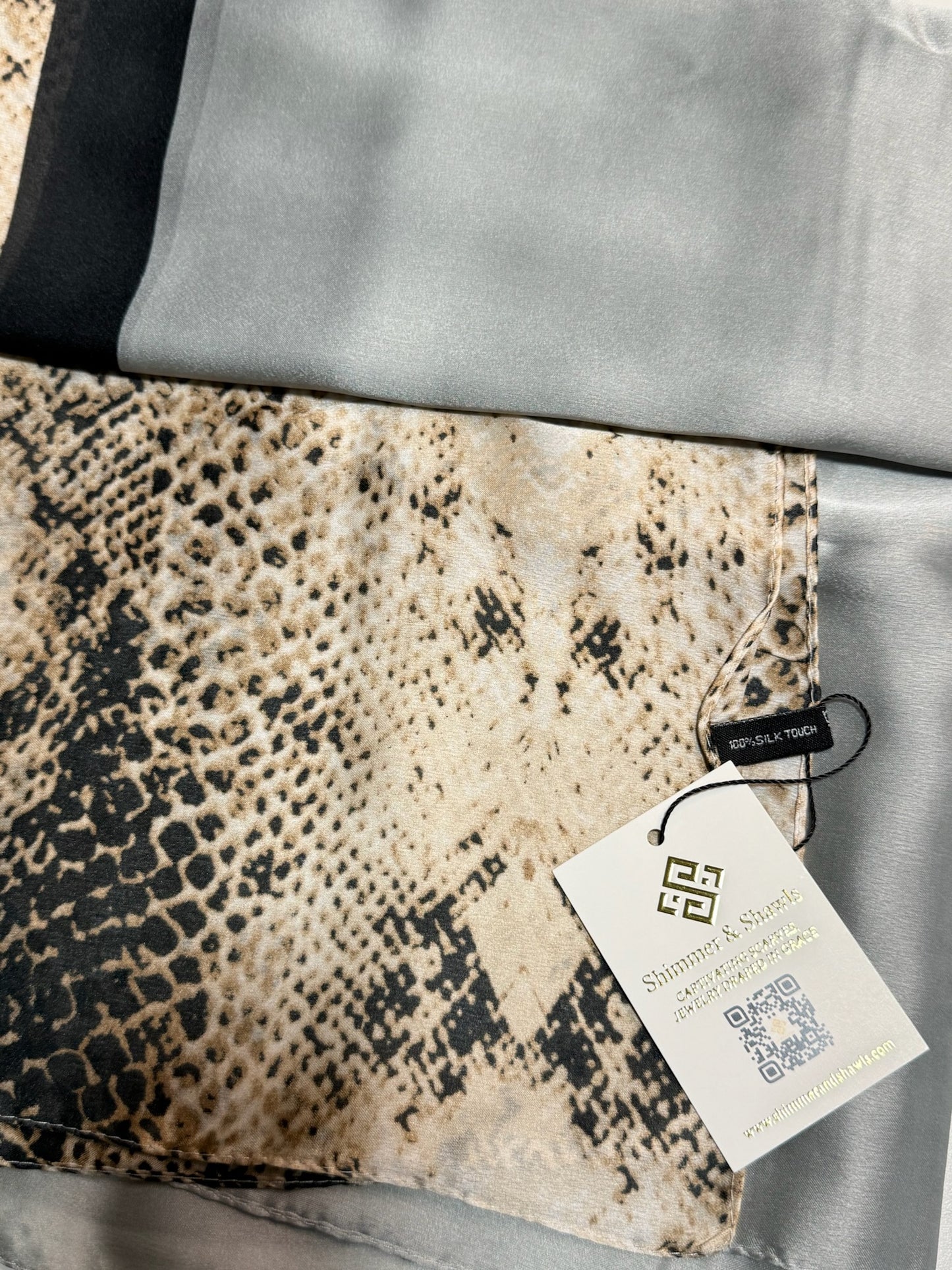 The Marrakech – Snake Print & Grey Colorblock Silky Satin Scarf Shawl Wrap