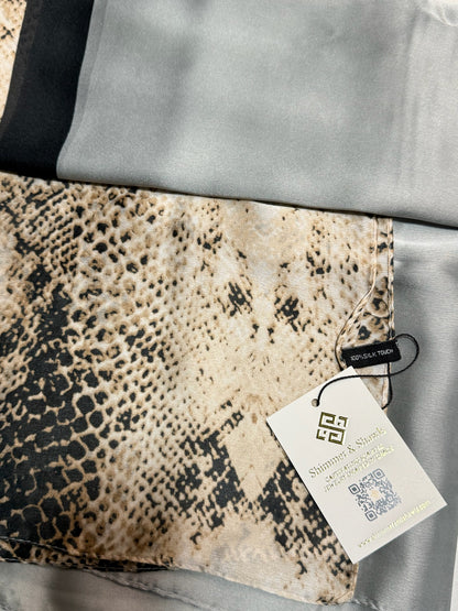 The Marrakech – Snake Print & Grey Colorblock Silky Satin Scarf Shawl Wrap