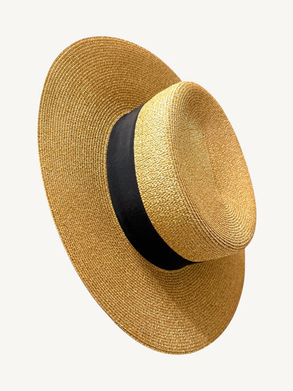 Gucci Bee Gold Metallic Lamé Boater Hat — Wide Brim Rare Silk Lining Variant| Alessandro Michele | Size 58