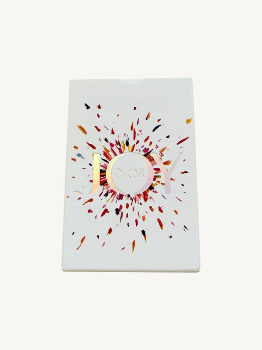 Christian Dior JOY Limited Edition Holographic Playing Cards — white tuck box front showing embossed CD monogram logo | Shimmer & Shawls