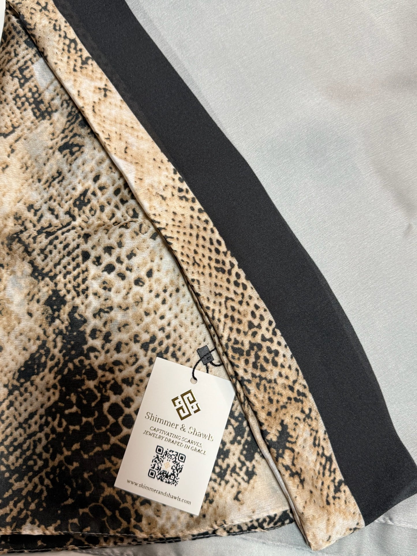 The Marrakech – Snake Print & Grey Colorblock Silky Satin Scarf Shawl Wrap