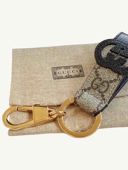Gucci Interlocking G Key Ring Bag Charm — full view on white background showing lobster clasp | Shimmer & Shawls