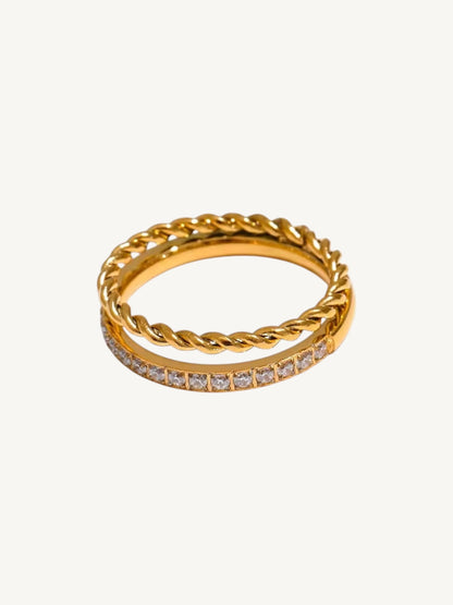 The Tresse — Twisted Rope & Pavé CZ Double Band Ring