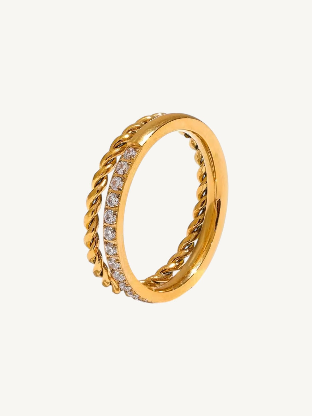 The Tresse — Twisted Rope & Pavé CZ Double Band Ring