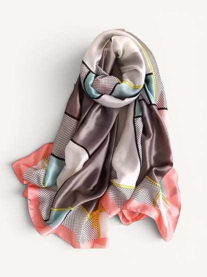 The Antibes – Pink Border Colorblock Silky Satin Scarf Shawl Wrap