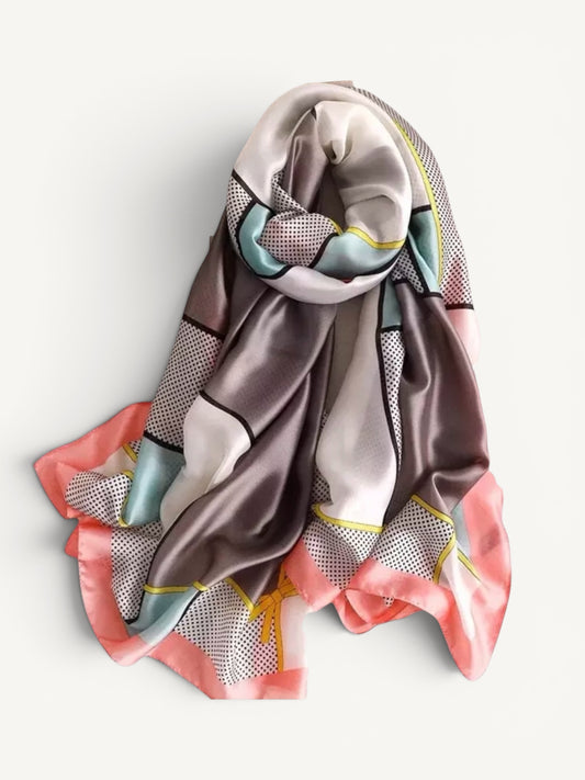 The Antibes – Pink Border Colorblock Silky Satin Scarf Shawl Wrap
