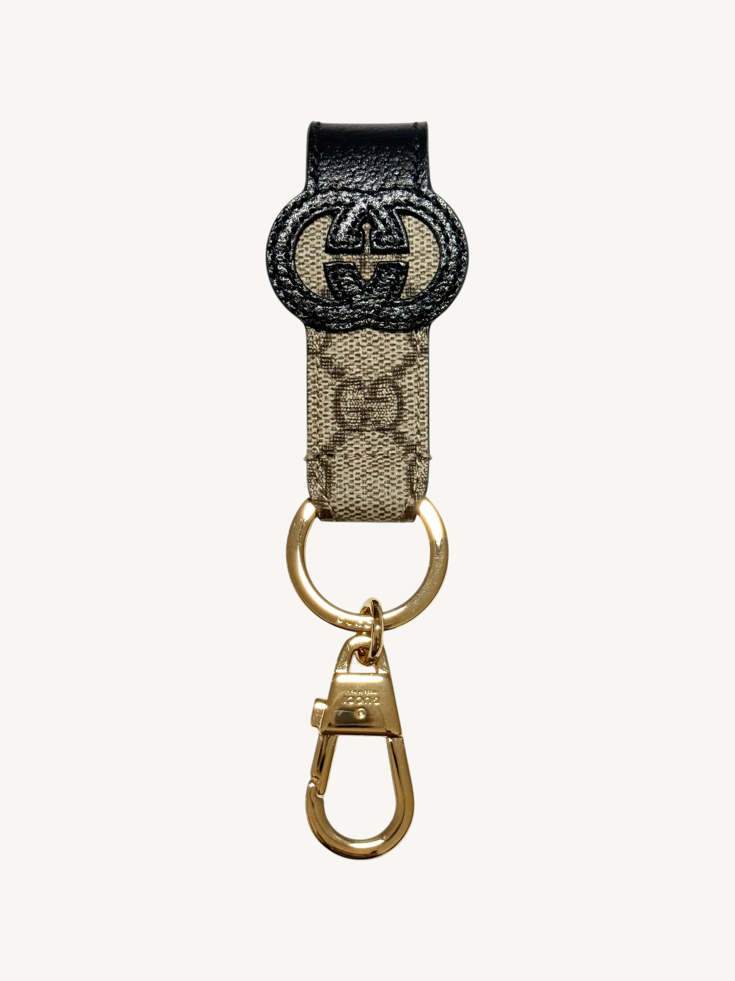 Gucci Interlocking G Key Ring Bag Charm — full boutique packaging with green Gucci box, dust pouch and care inserts | Shimmer & Shawls