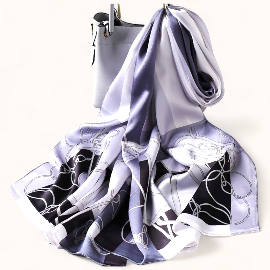 Serenade of Swirls Silk-Emulation Satin Large Scarf