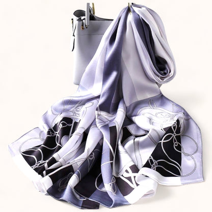 Serenade of Swirls Silk-Emulation Satin Large Scarf