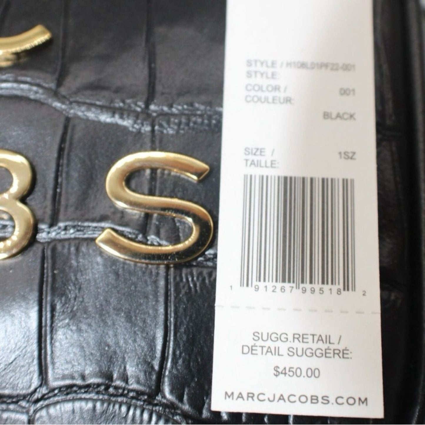 Marc Jacobs Flash Croc-Embossed Crossbody Bag Black Leather Gold Hardware