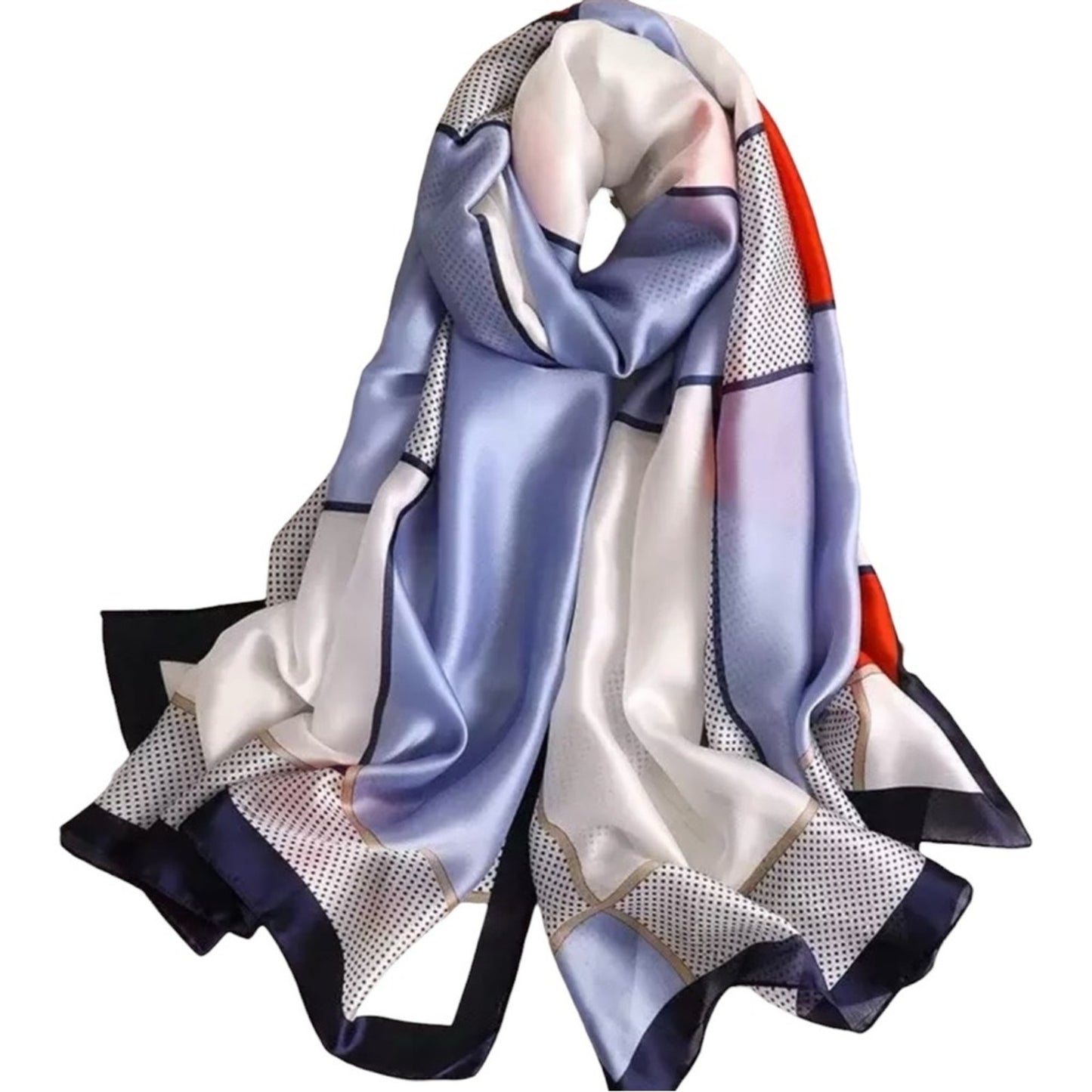 Blue Color block Silky Satin Scarf Shawl Wrap – Oversized Lightweight