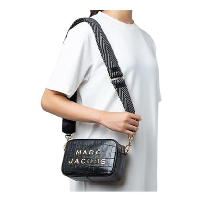 Marc Jacobs Flash Croc-Embossed Crossbody Bag Black Leather Gold Hardware