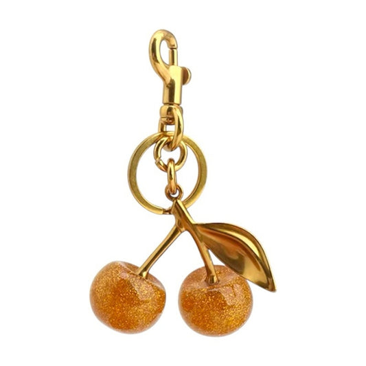 Champagne Gold Glitter Cherry Bag Charm Keychain | Sparkly Cherry Purse Charm