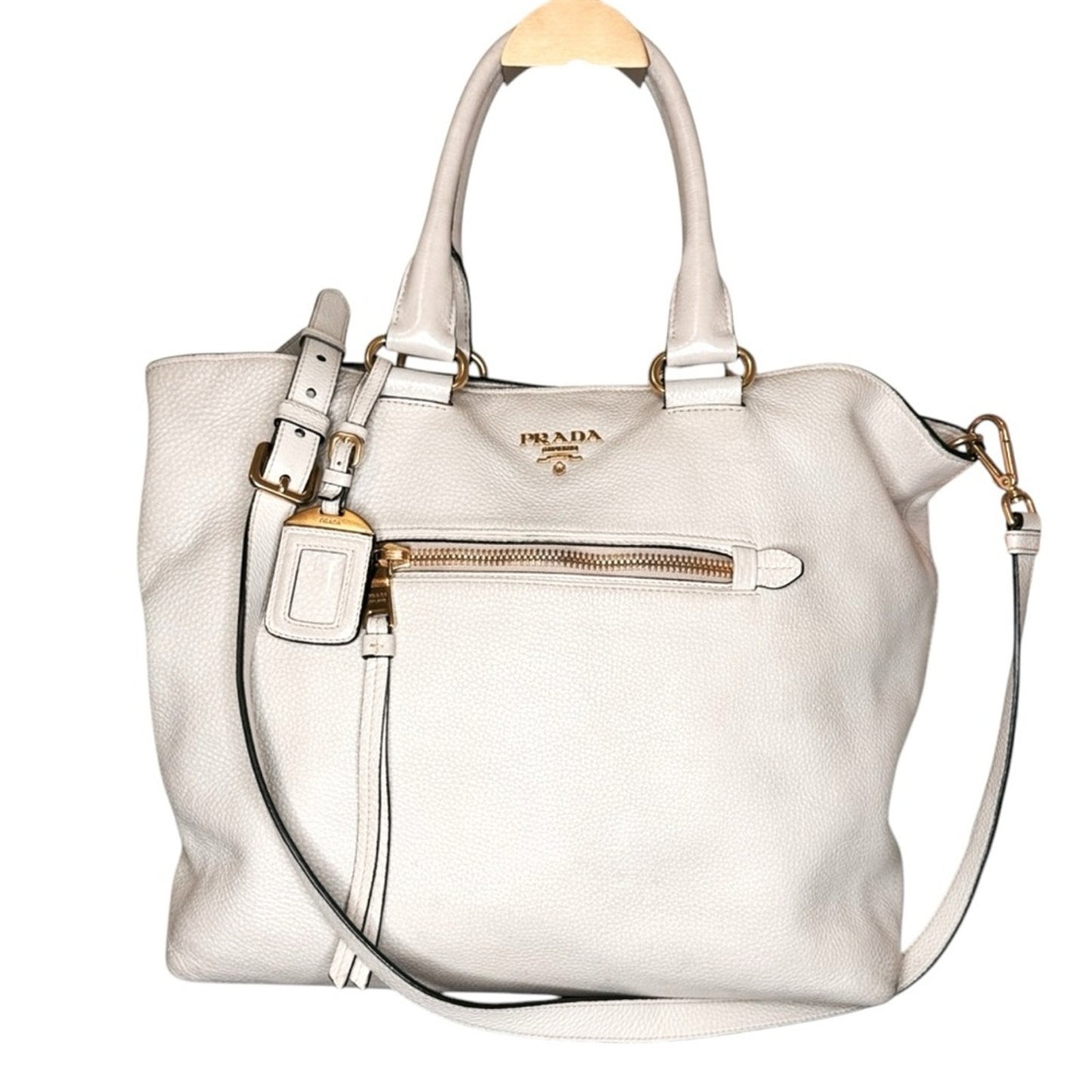 Prada Vitello Daino Front Pocket Shopping Bag in Ivory – Rare & Discontinued