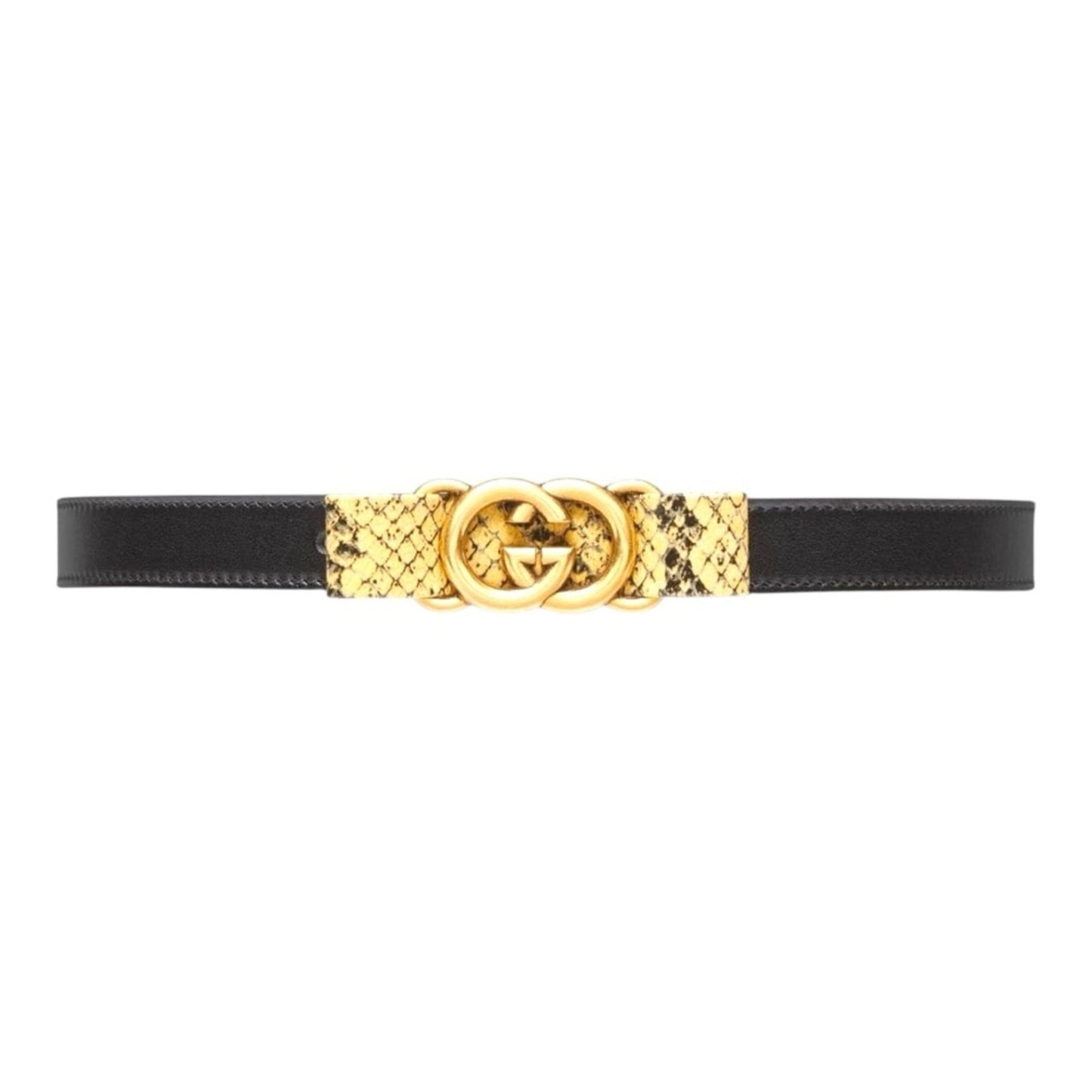 NWT & Box Gucci Black Leather Belt with Python-Wrapped Interlocking G Buckle