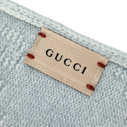 NWT with Box Gucci GG Wool Scarf in Baby Blue – 100% Wool, Made in Italy,