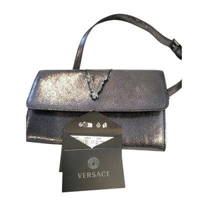 Versace Metallic Leather Virtus Bag – Gunmetal Hardware – NWT with Dust Bag