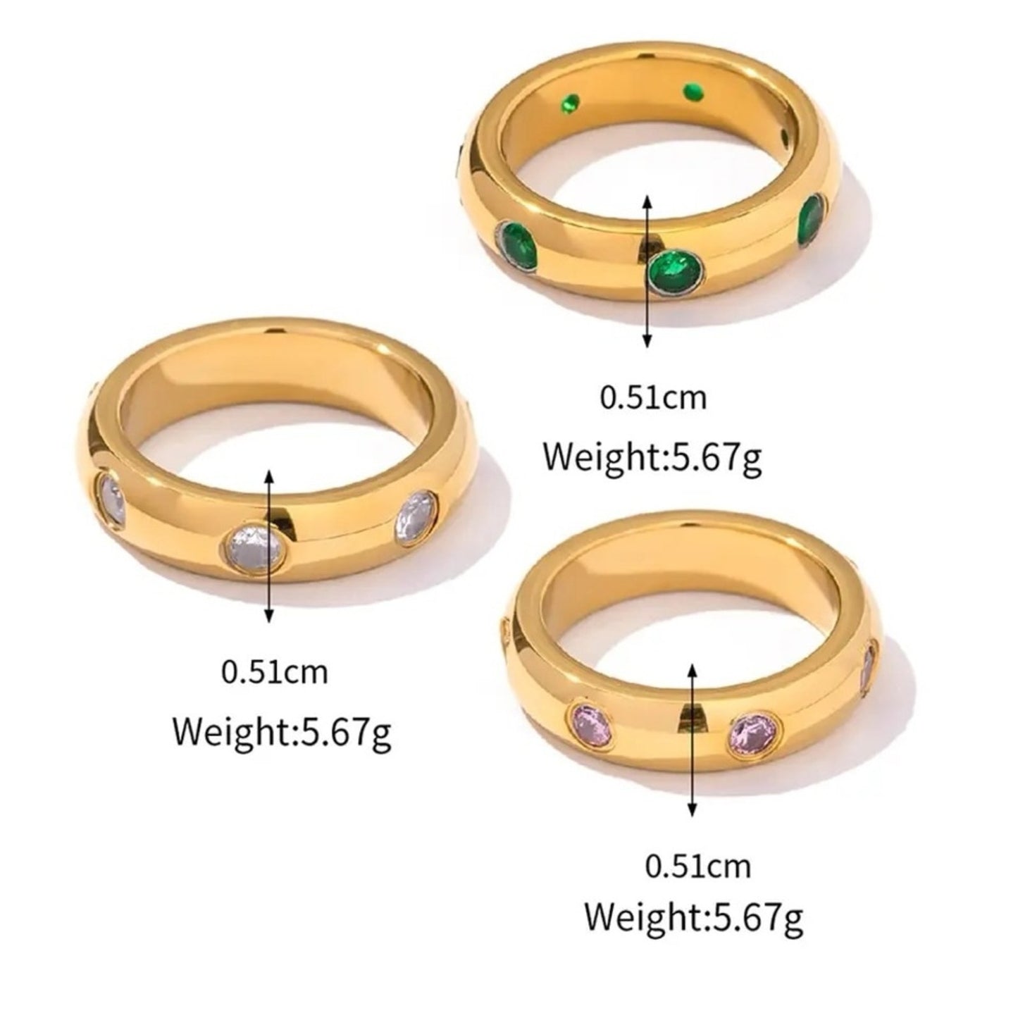 18K Gold Plated Band Ring with Pink or White CZ Stones