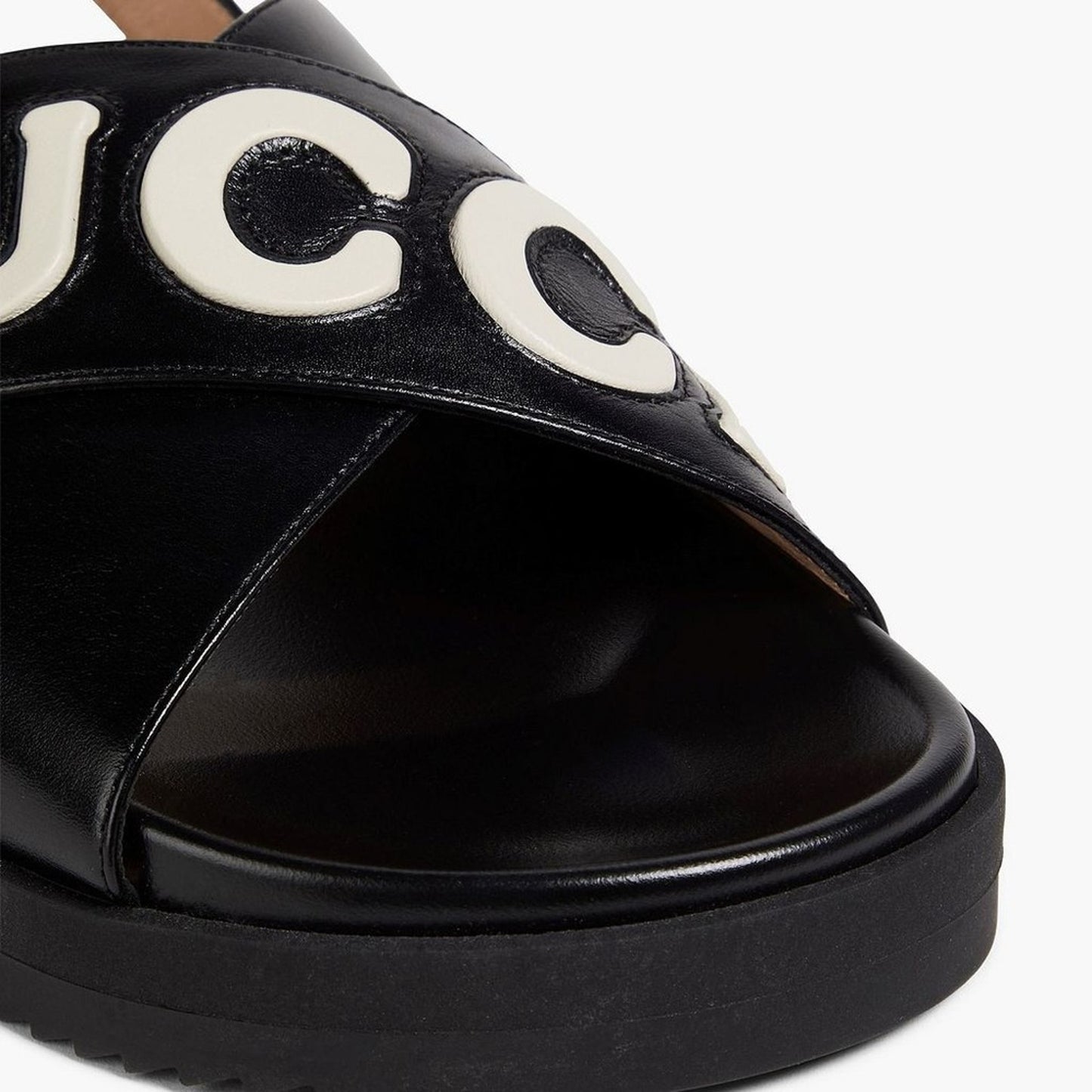 NWT Gucci Black & White Logo Appliqué Leather Slingback Sandals Size 36.5 EU/6.5