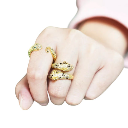 Snake Pave 18k Gold Plated Stainless Steel Free Size Ring