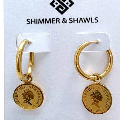 18K Gold-Plated Stainless Steel Gold Coin Hoop Earrings