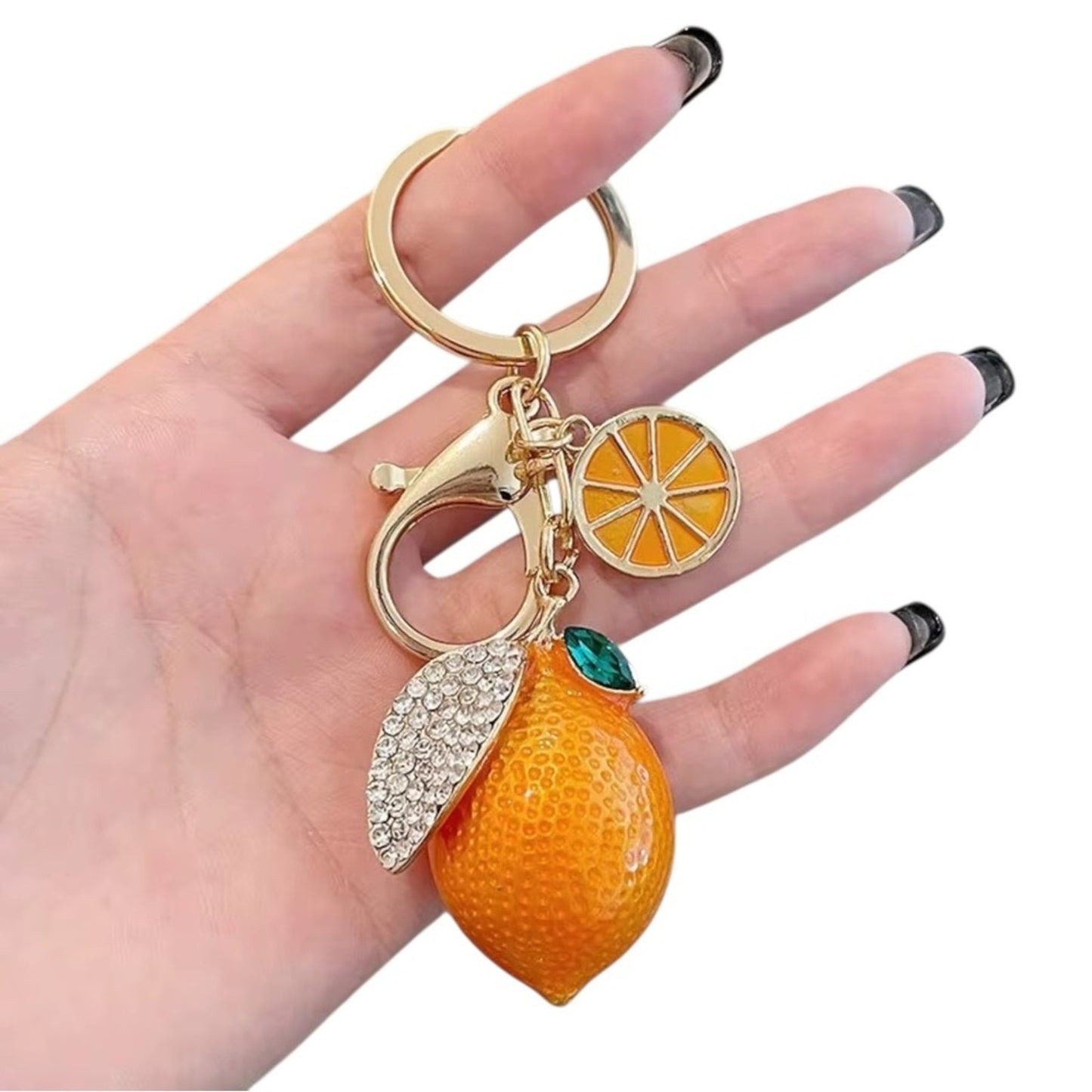 Amalfi Lemon & Orange Crystal Fruit Bag Purse Charm Keychain Yellow or Orange