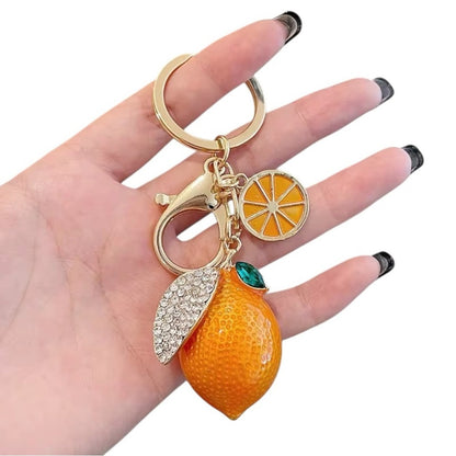 Amalfi Lemon & Orange Crystal Fruit Bag Purse Charm Keychain Yellow or Orange