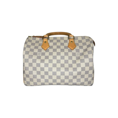 Louis Vuitton Damier Azur Speedy 30 Bag in White and Tan Excellent Condition