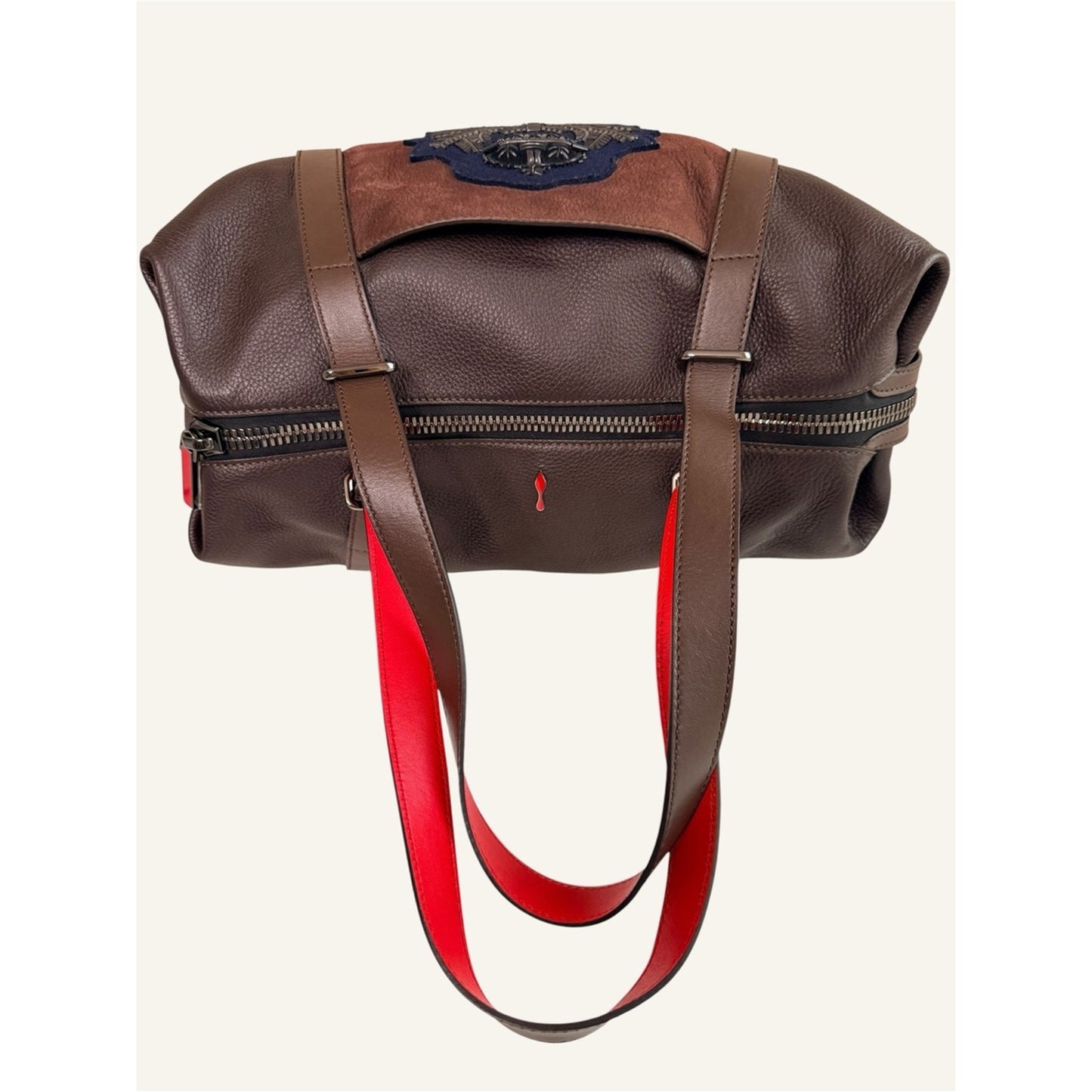 Christian Louboutin Bagdamon Boston Tote Brown Leather Crest Red Sole Travel Bag