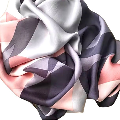 Pink Grey Silky Satin Geometric Scarf Shawl Wrap – Oversized Lightweight