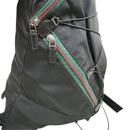 Authentic Gucci Sherry Line Web Nylon Backpack Black Green Red Stripe