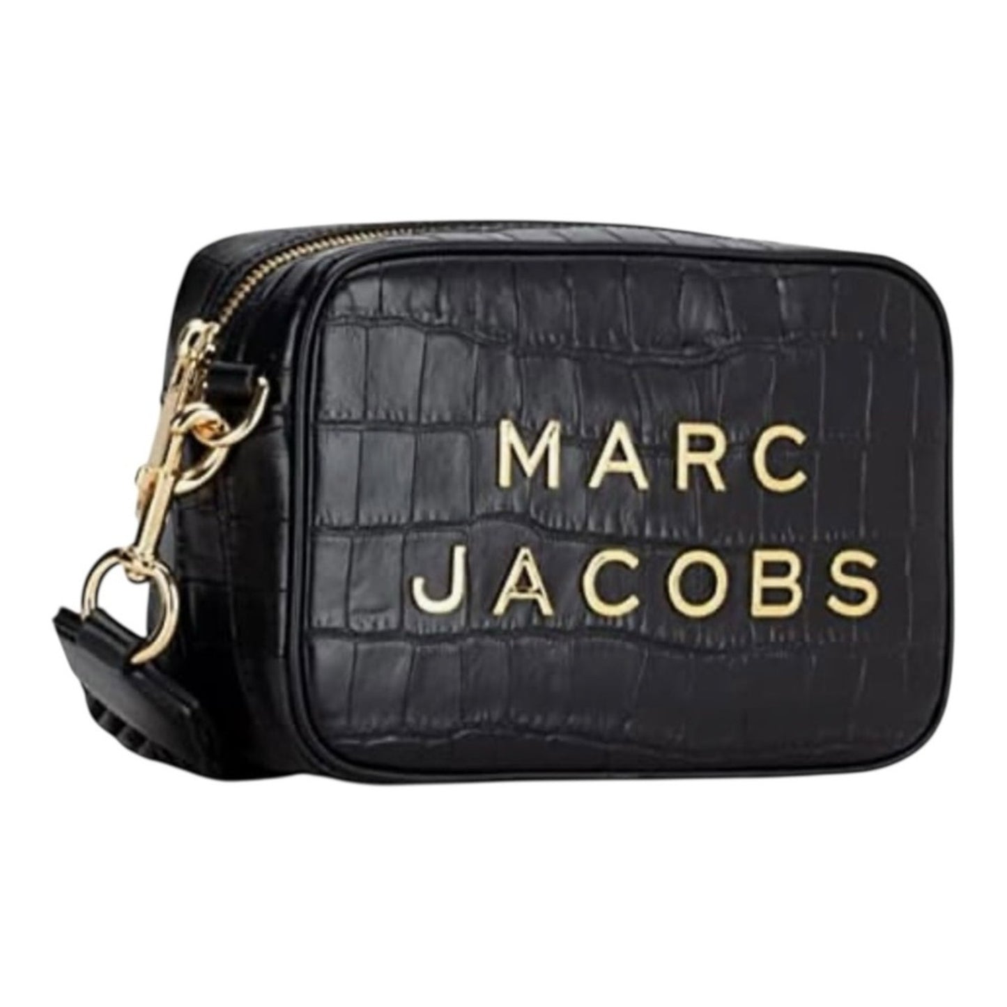 Marc Jacobs Flash Croc-Embossed Crossbody Bag Black Leather Gold Hardware
