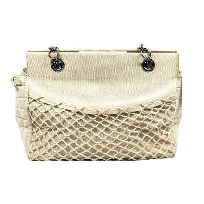 Chanel Chocolate Bar Cabas Net Beige Canvas & Quilted Leather Tote