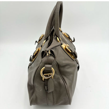 Prada Vitello Daino Leather Satchel in Elegant Taupe Gray –Timeless & Versatile