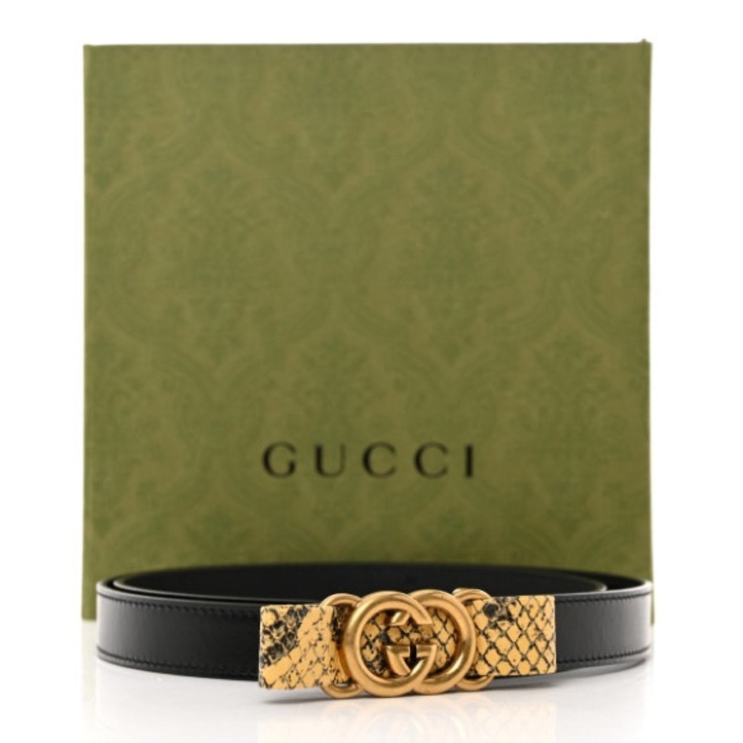 NWT & Box Gucci Black Leather Belt with Python-Wrapped Interlocking G Buckle