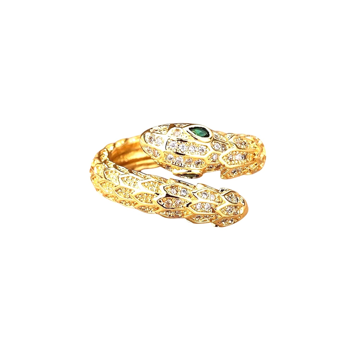 Snake Pave Gold Plated Stainless Steel Free Size Ring