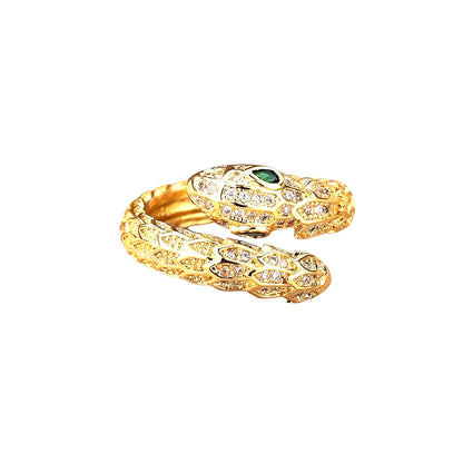 Snake Pave Gold Plated Stainless Steel Free Size Ring