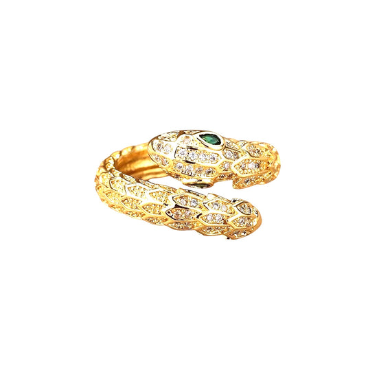 Snake Pave Gold Plated Stainless Steel Free Size Ring
