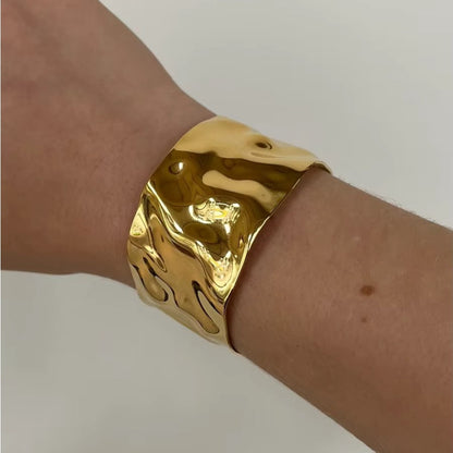 Santorini Cuff –18K Gold or Silver PVD Plated Stainless Steel Wide Cuff Bracelet
