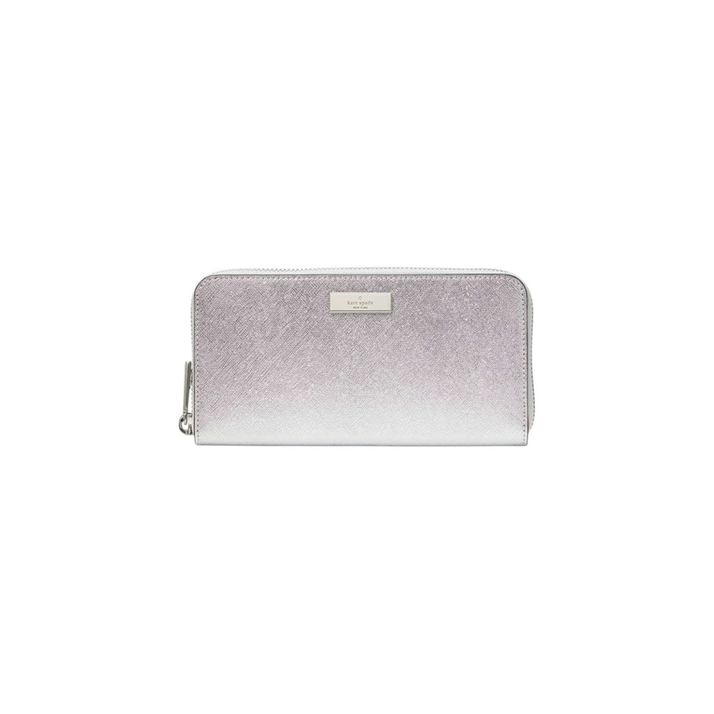Kate Spade Kenzie Boxed Metallic Large Continental Wallet Lunar Light Silver NWT