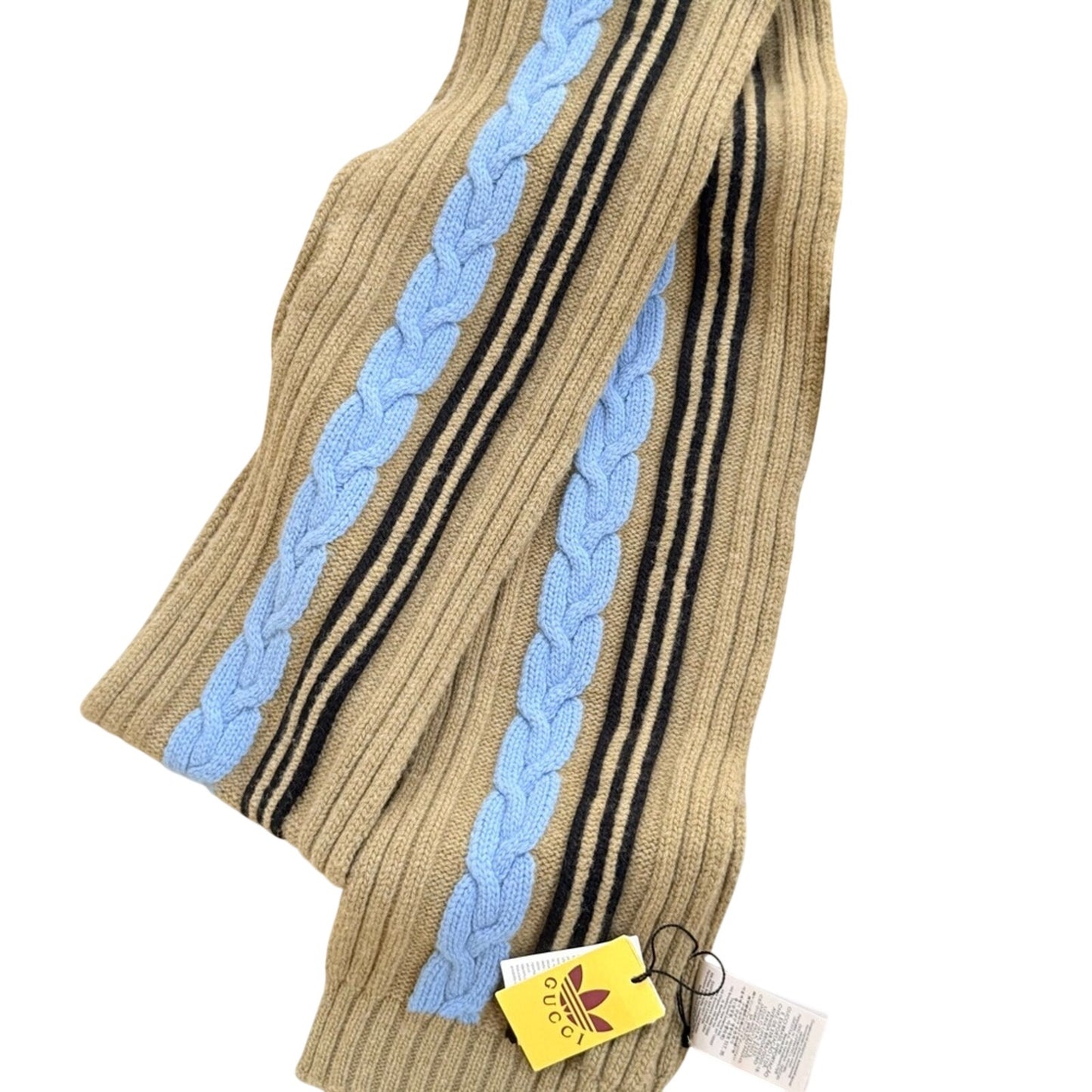 NWT Unisex Adidas x Gucci 100% Wool Cable Knit Extra Long Scarf | Made in Italy